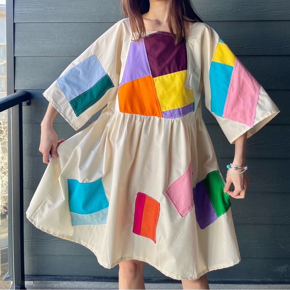Handmade Quilted Patchwork Colorblock Dress SKU 03192